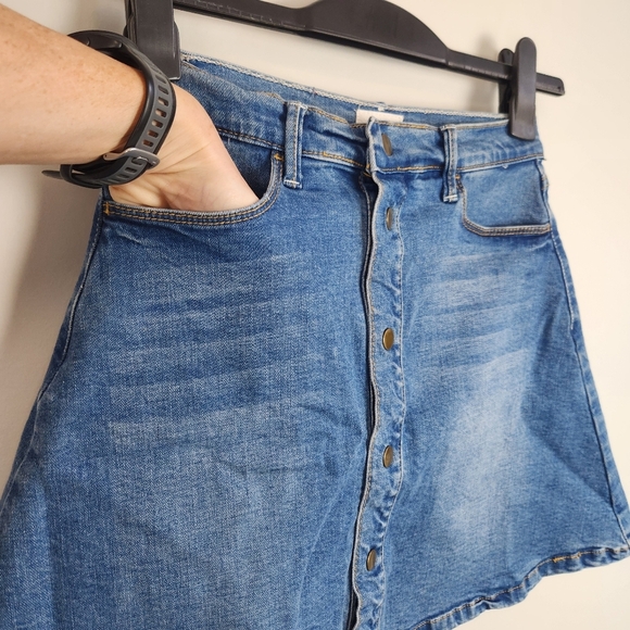 MOTHER Miranda Snap Down Mini Flare Skirt Denim Jean Size 27 - Picture 3 of 13